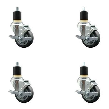 SERVICE CASTER 3.5'' Thermoplastic Rubber Swivel 1-7/8'' Expanding Stem Caster Set with Brake, 4PK SCC-EX20S3514-TPRB-TLB-178-4